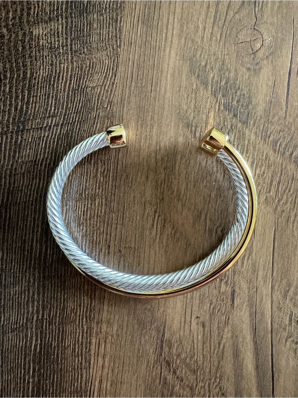Amazon Two-Tone Silver and Gold Cable Cuff Bracelet - Picture 4 of 11